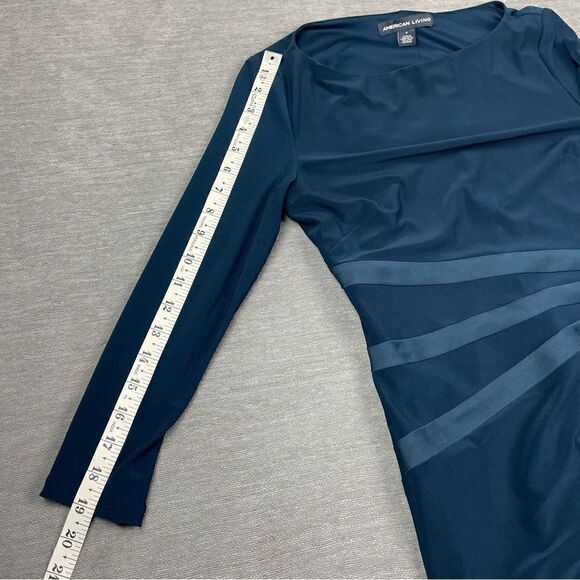 American Living Women's Blue Gabrielle Ruffled Satin Sheath Dress Size 4 - Picture 8 of 10